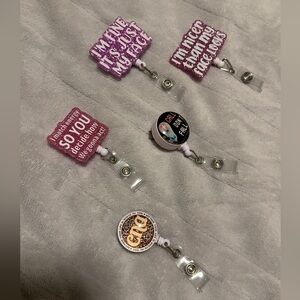 Cute Badge Reel Set Of 5 With Fun Sayings